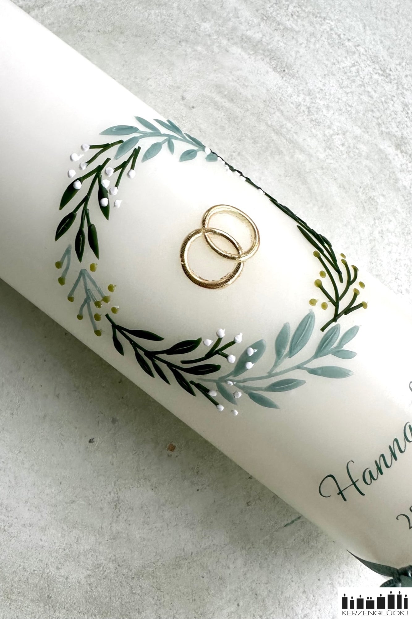 Hochzeitskerze "Blätterkranz - Olive"