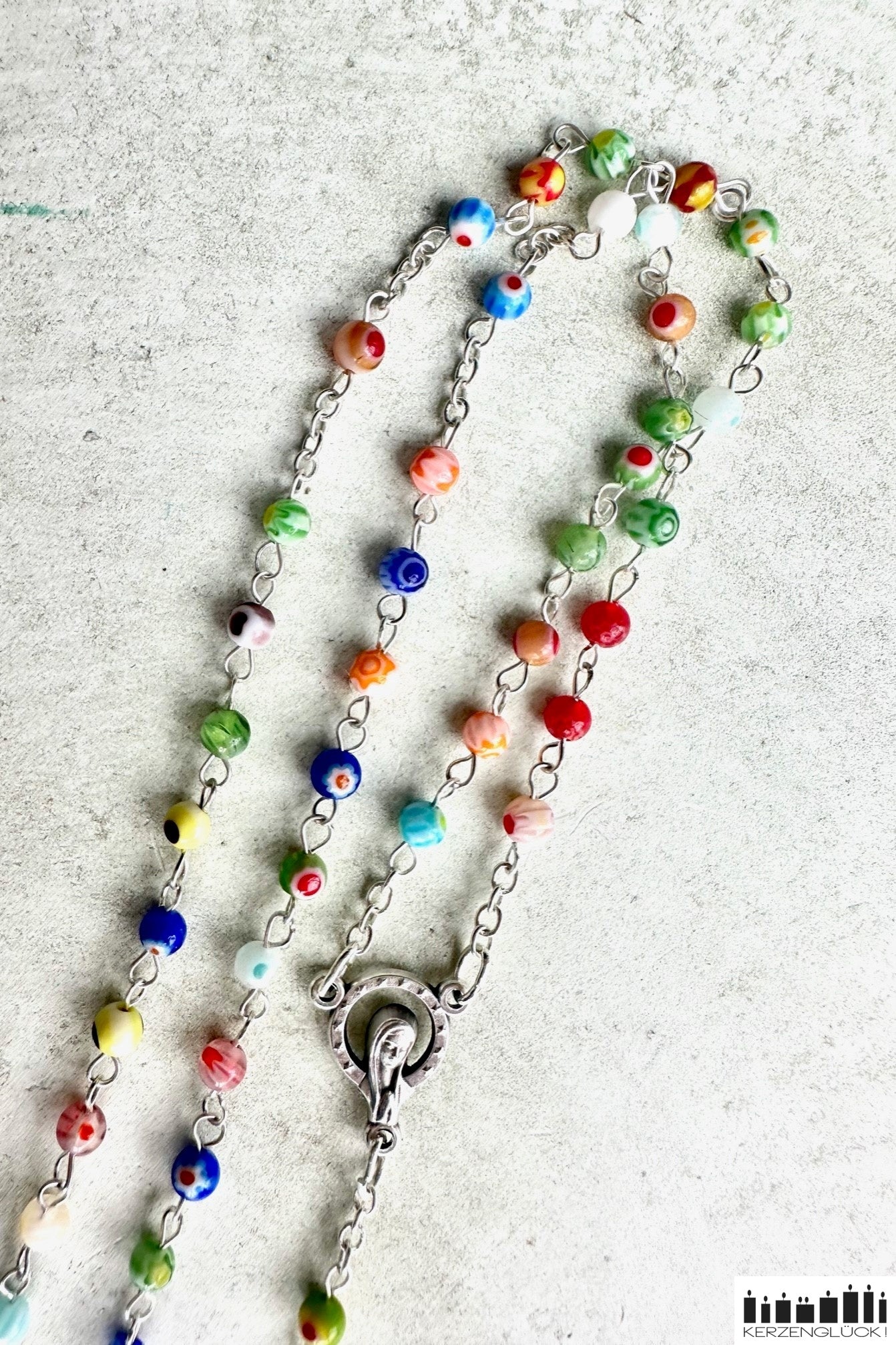 Rosenkranz mit bunten Millefiori-Glasperlen