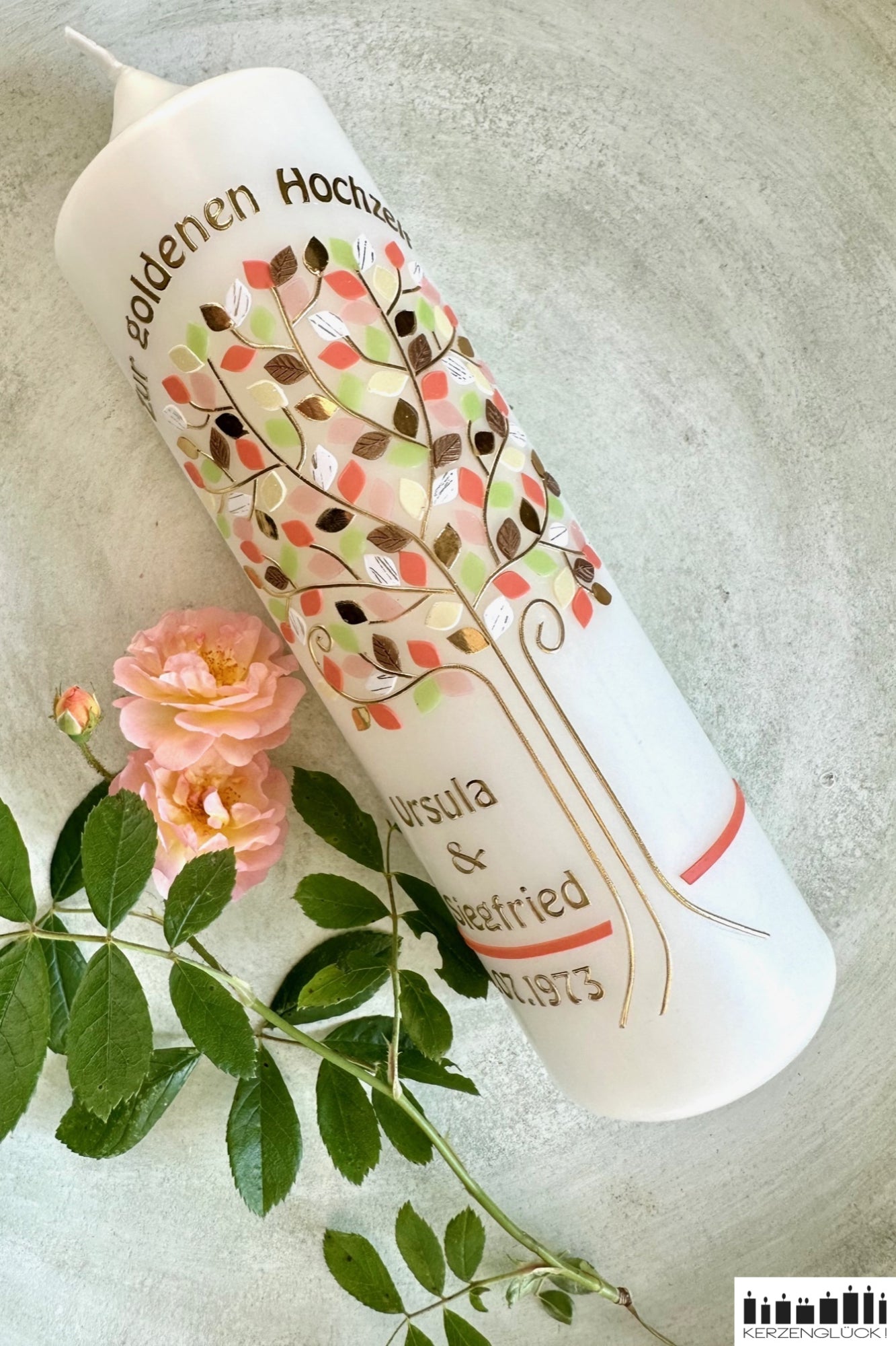 Kerze zur goldenen Hochzeit "Lebensbaum"