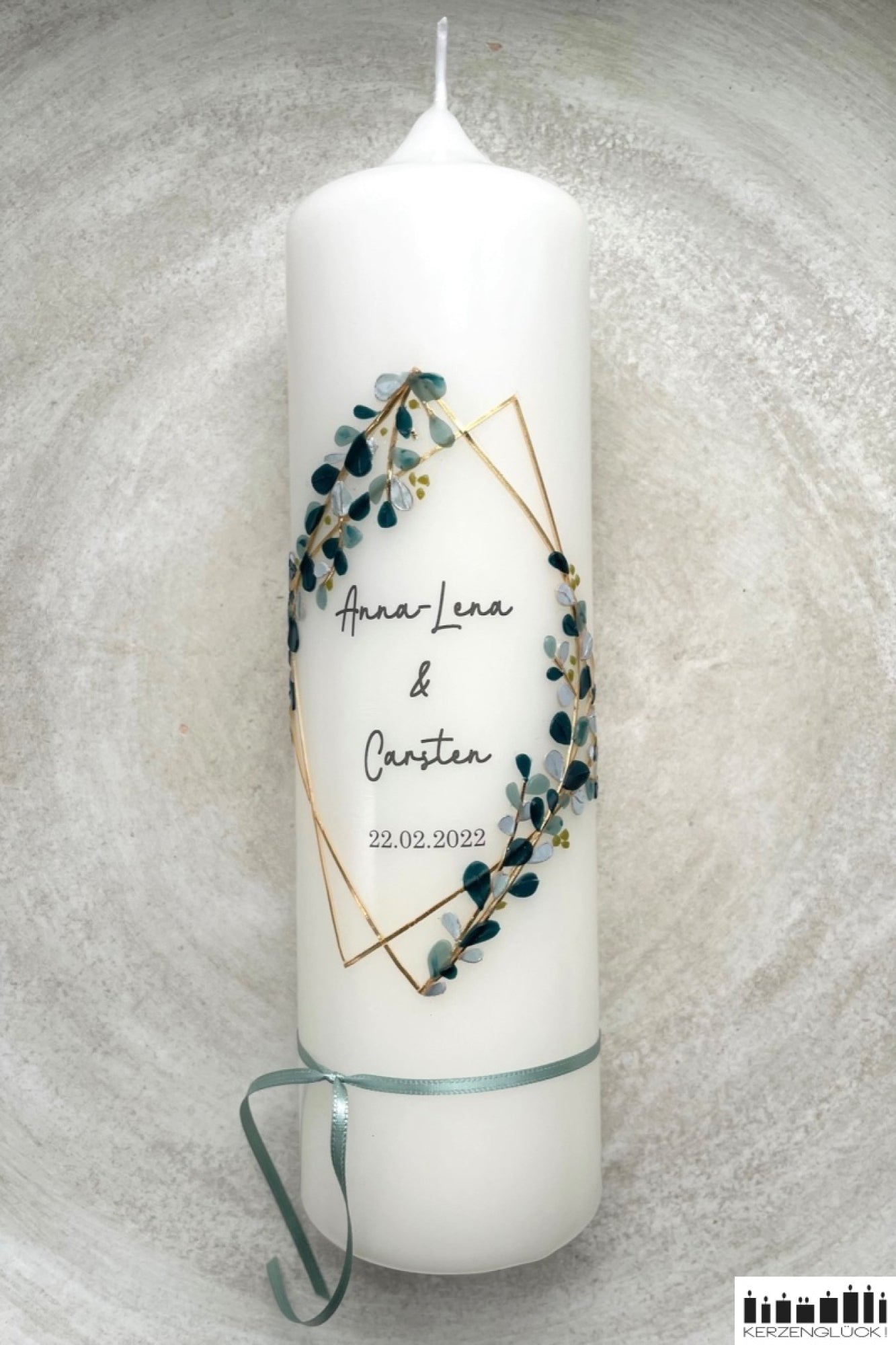 Hochzeitskerze "Eucalyptus-Raute"