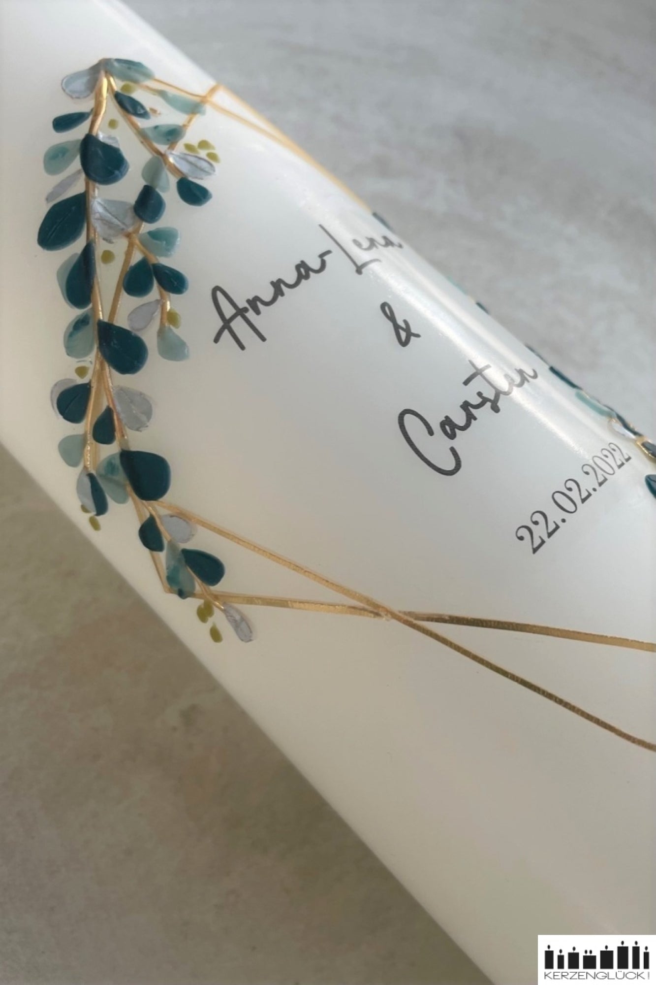 Hochzeitskerze "Eucalyptus-Raute"