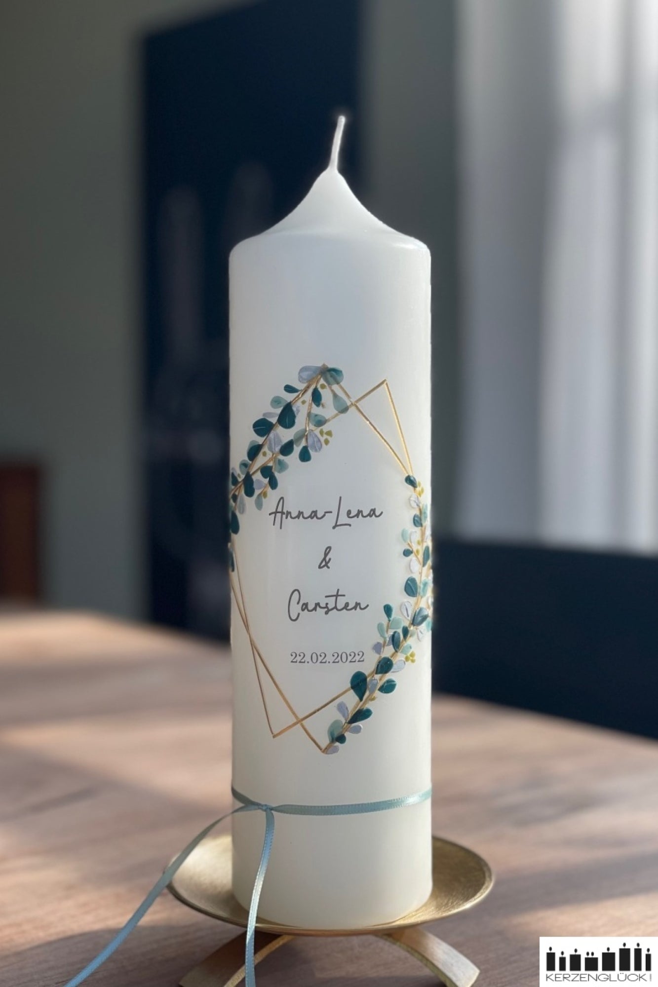 Hochzeitskerze "Eucalyptus-Raute"