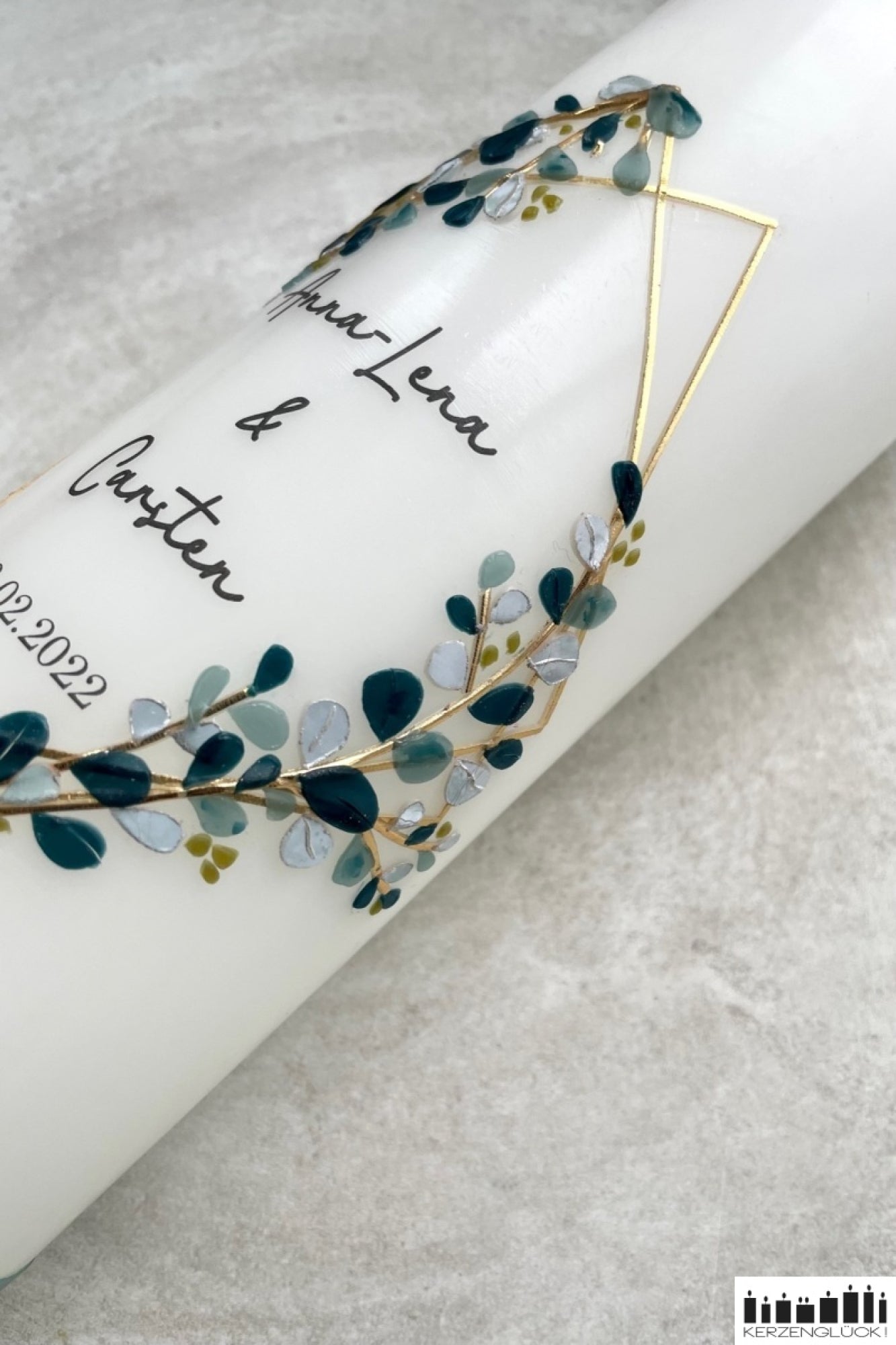 Hochzeitskerze "Eucalyptus-Raute"