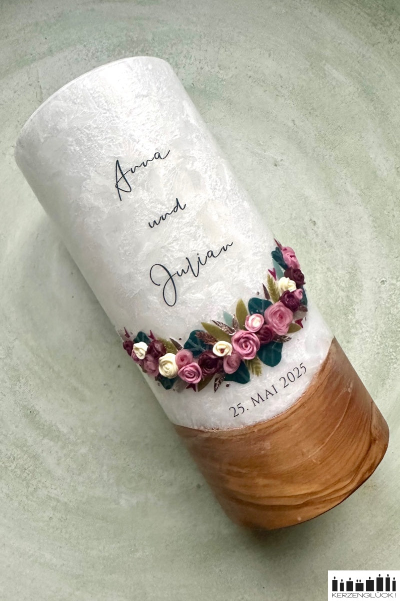 Hochzeitskerze "Rosenbogen" - Altrosa