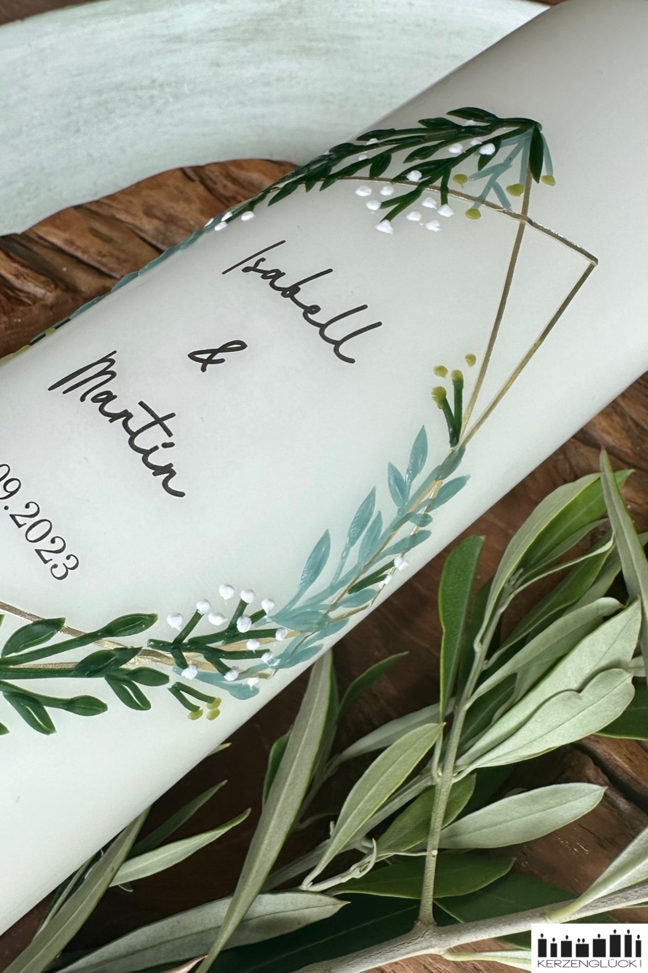 Hochzeitskerze "Raute mit Olivenzweigen"