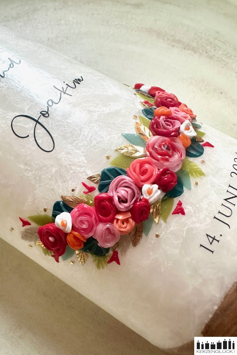 Hochzeitskerze "Rosenbogen" - Pink