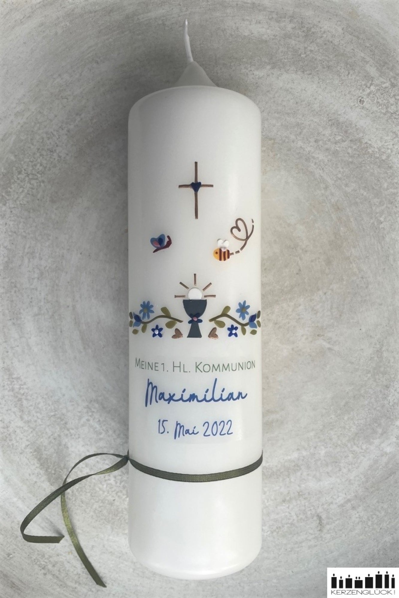 Kommunionkerze "Kelch mit Blumenranke"