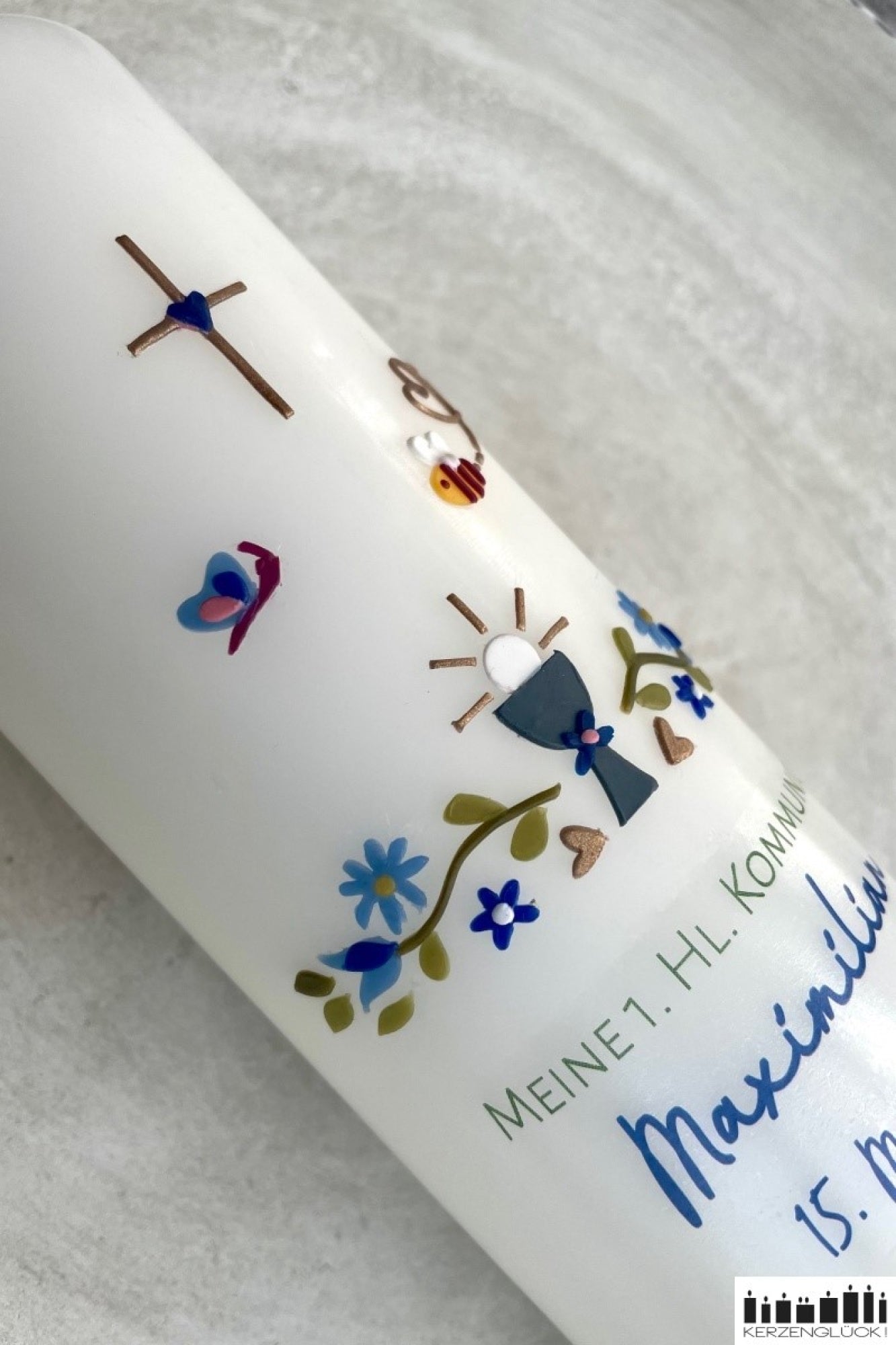 Kommunionkerze "Kelch mit Blumenranke"
