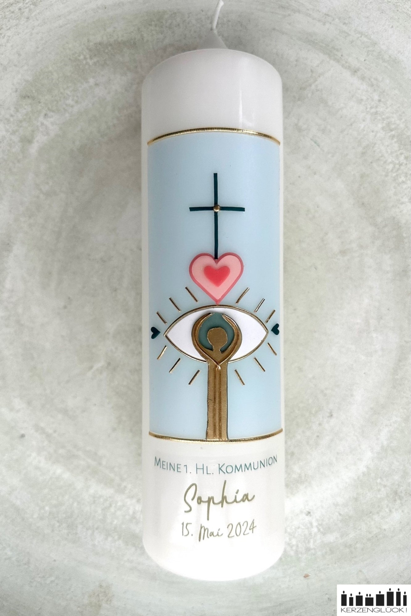 Kommunionkerze „Weites Herz-offene Augen"
