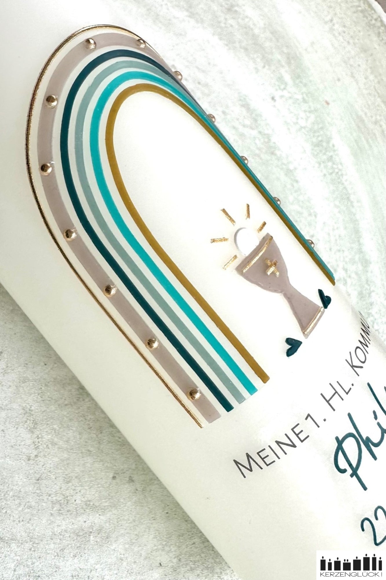 Kommunionkerze „Regenbogen mit Kelch"