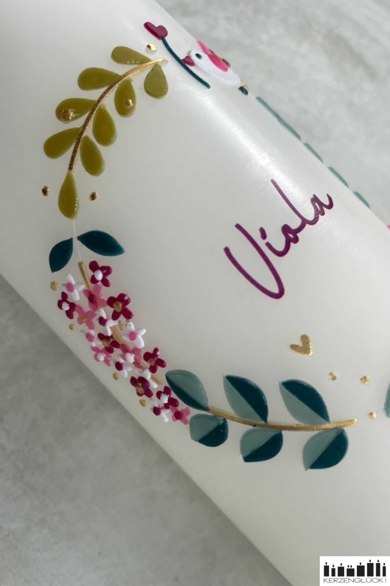 Taufkerze „Kranz mit Symbolen"