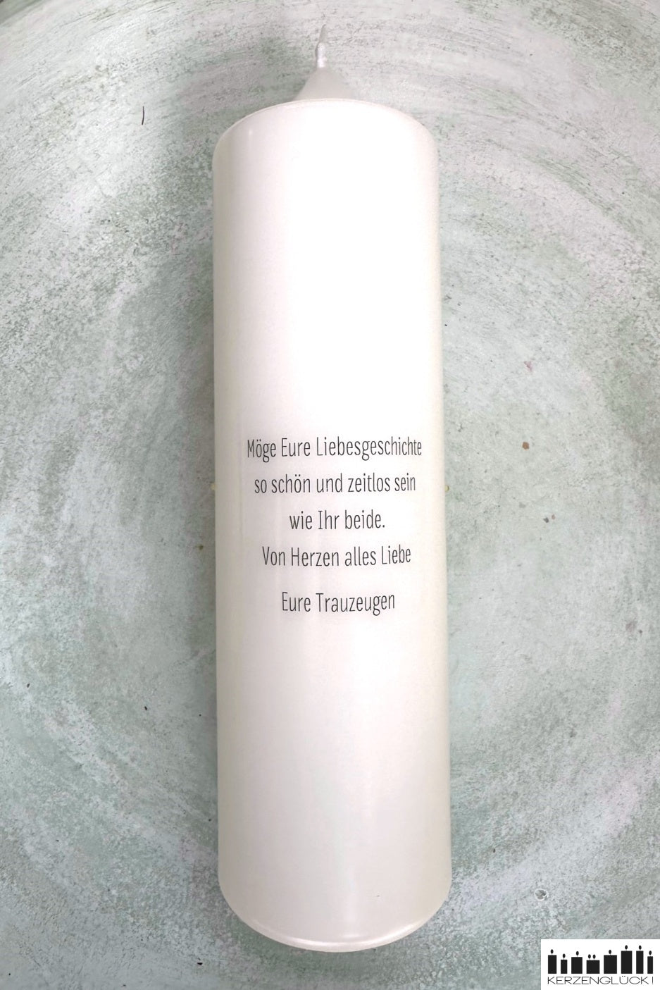 Individueller Spruch auf Kerzenrückseite