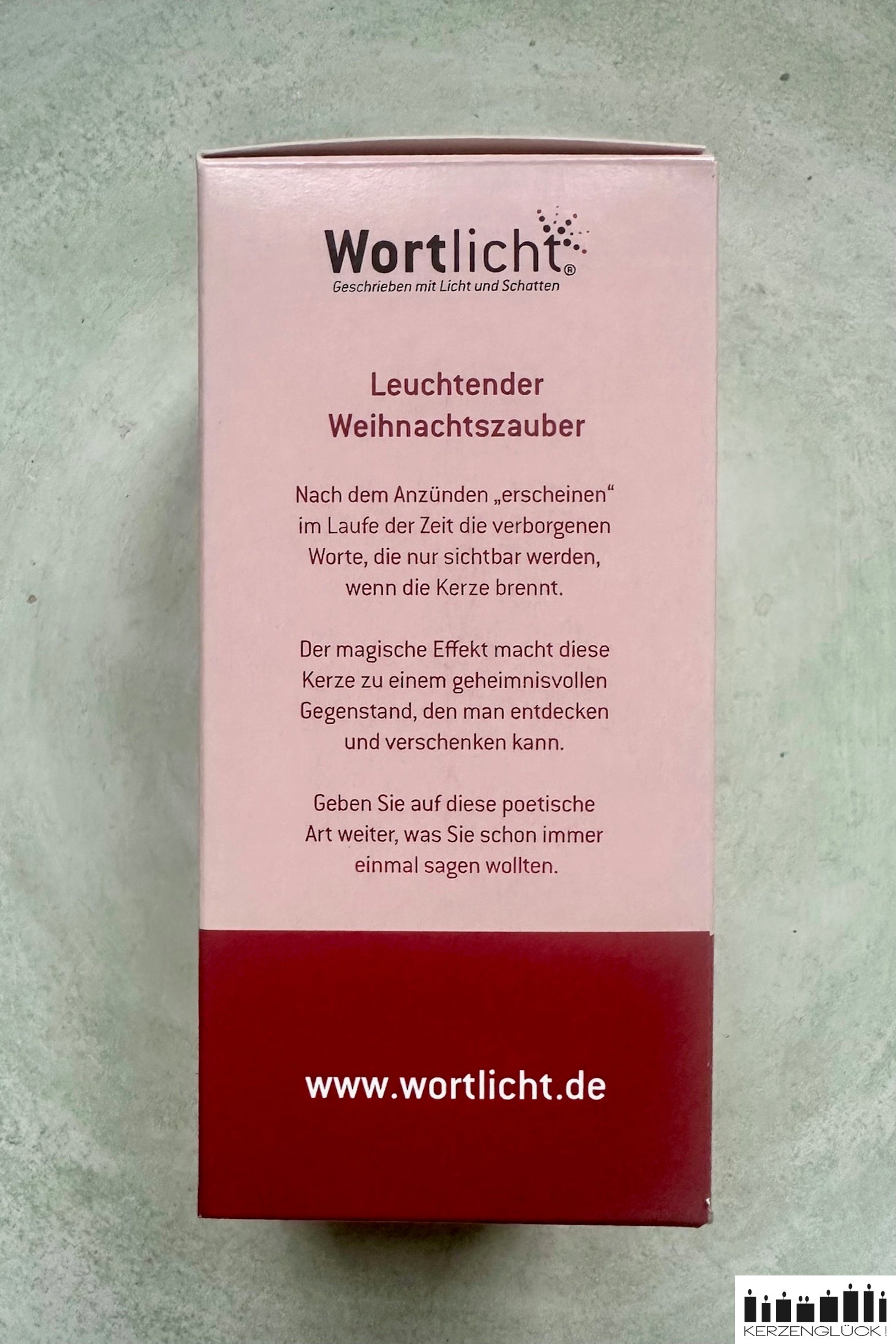 Wortlicht Verpackung Erklärung einer Wortlicht Kerze