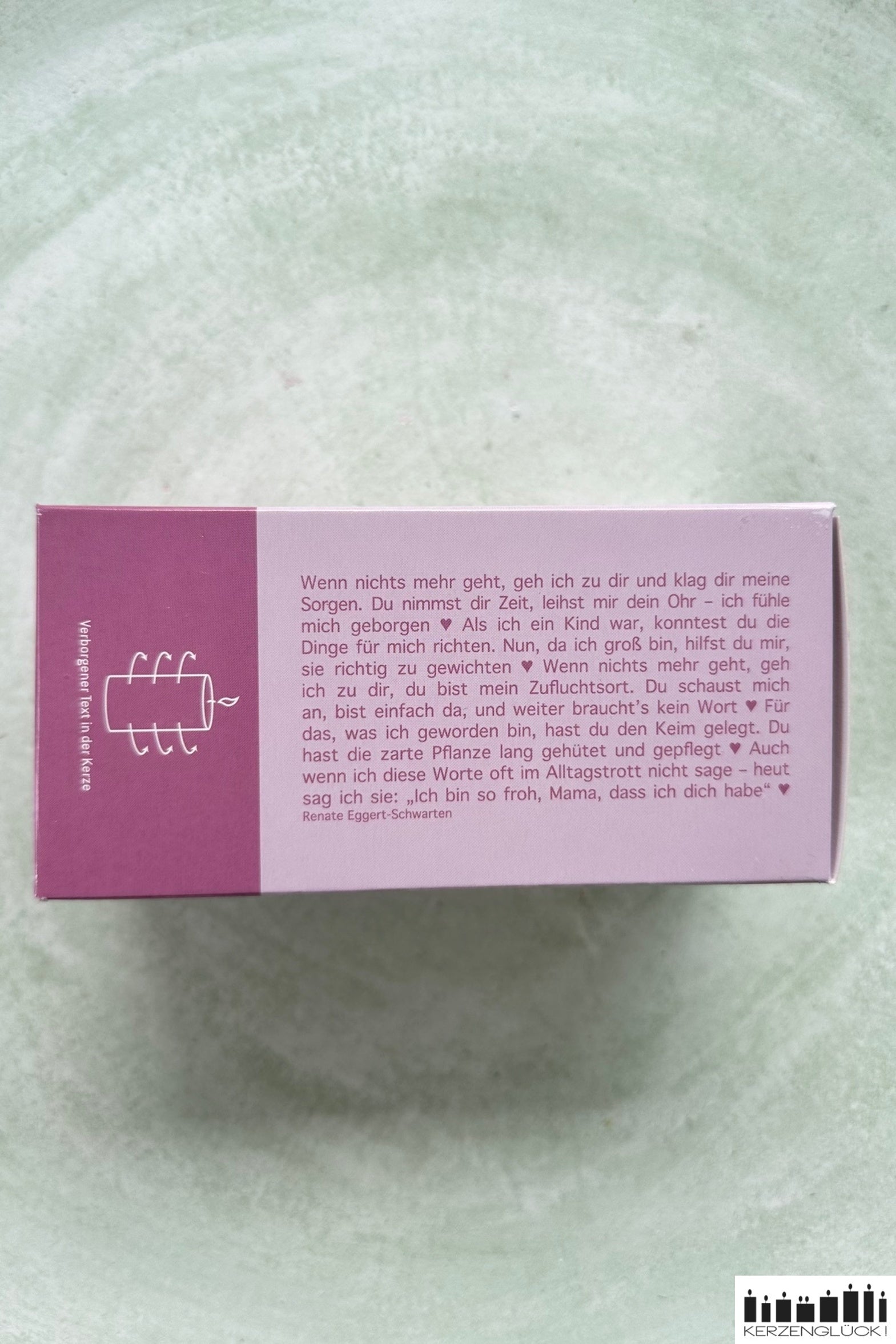 Kerzenverpackung, Wortlaut des Textes, der auf der Kerze erscheint