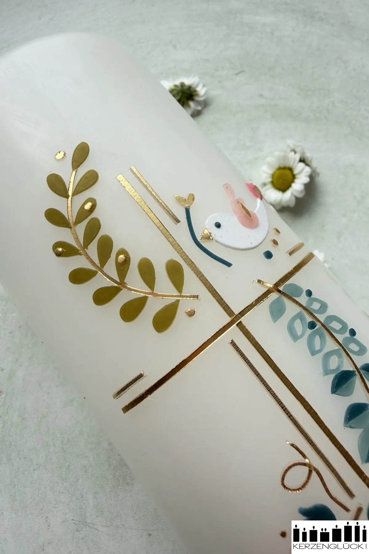 Kommunionkerze „Kreuz mit Symbolen" 25x7 cm