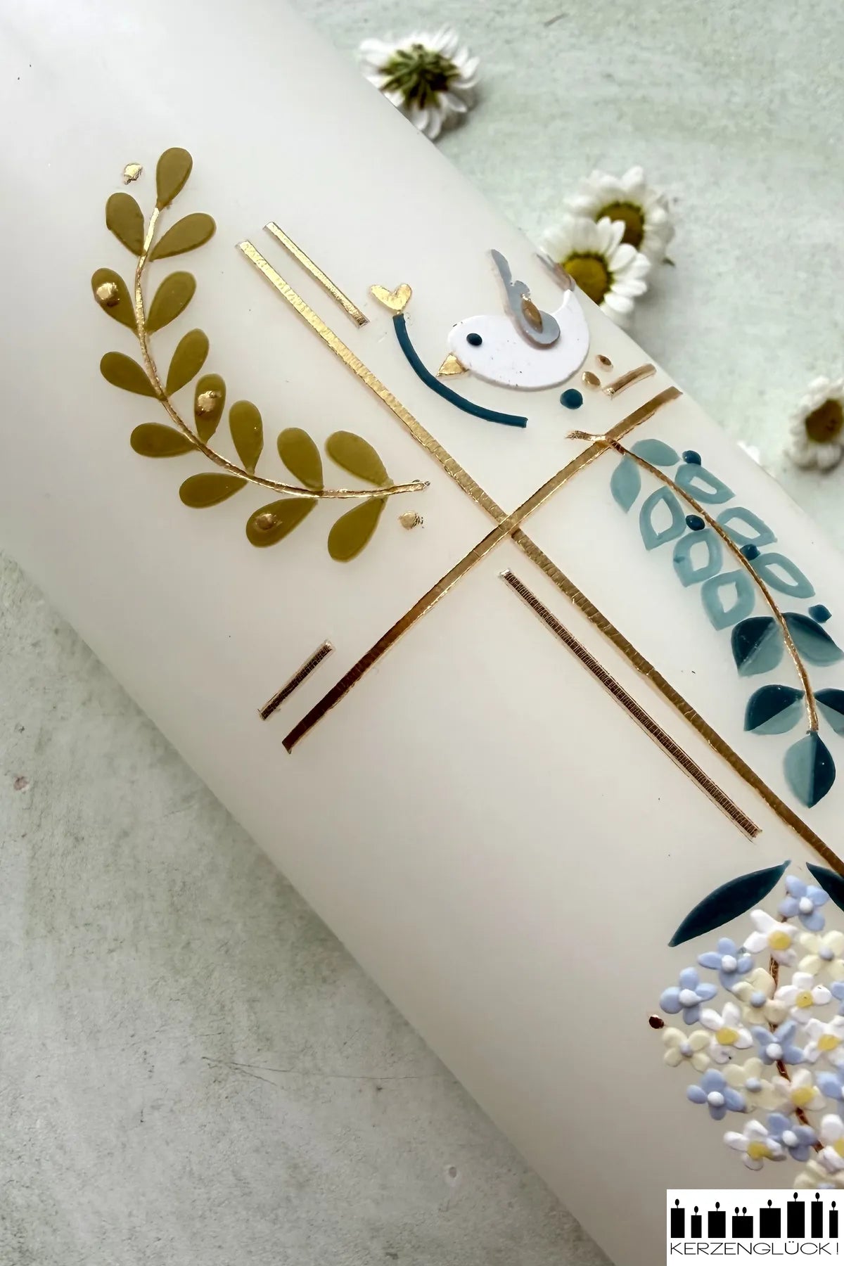 Taufkerze "Kreuz mit Symbolen"
