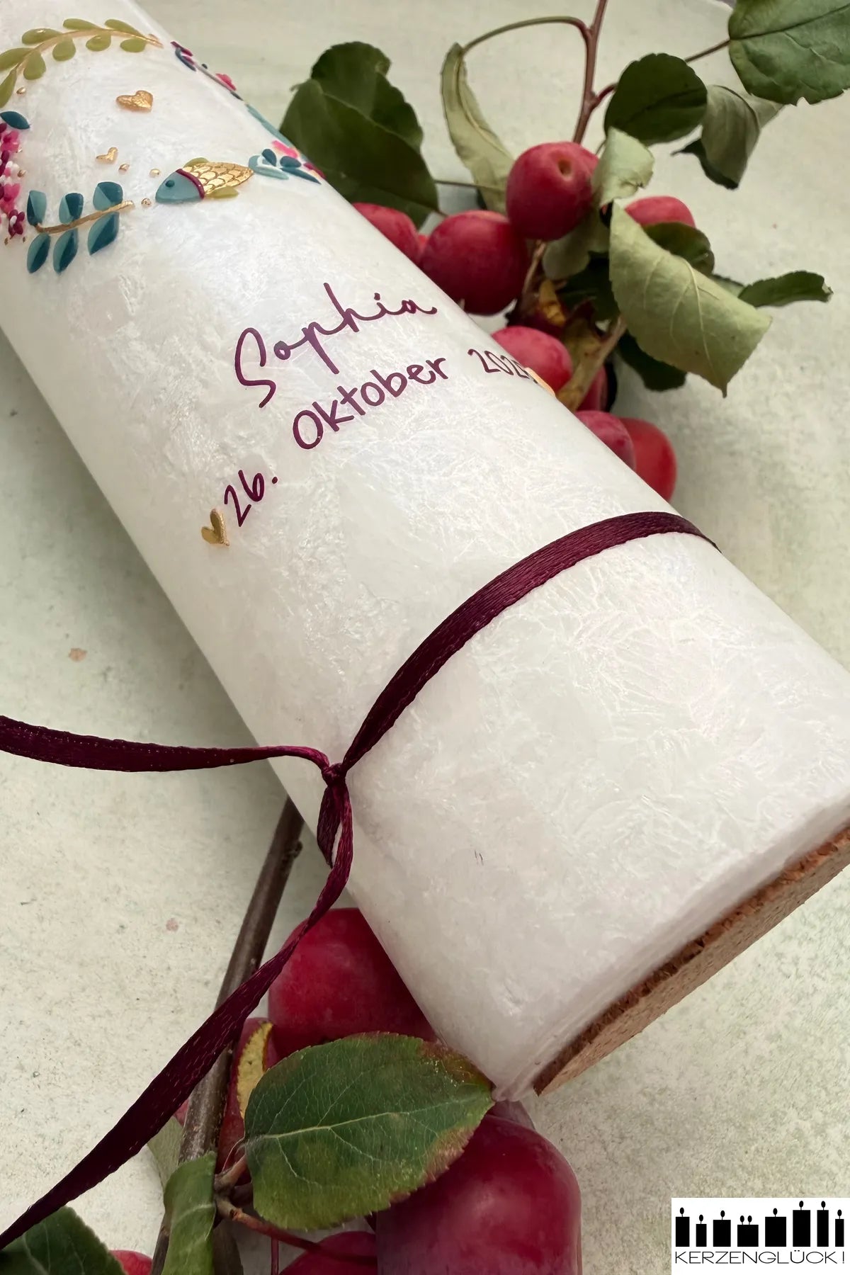 Taufkerze Crystal "Kranz mit Symbolen"